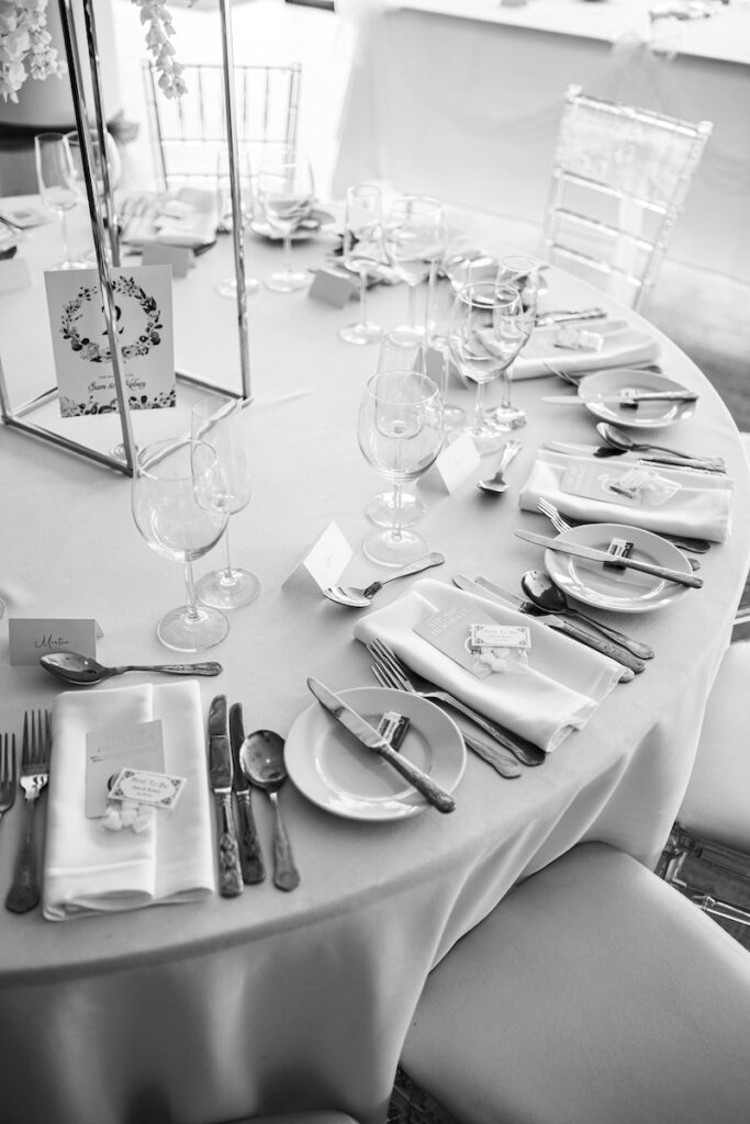 A black and white table decoration