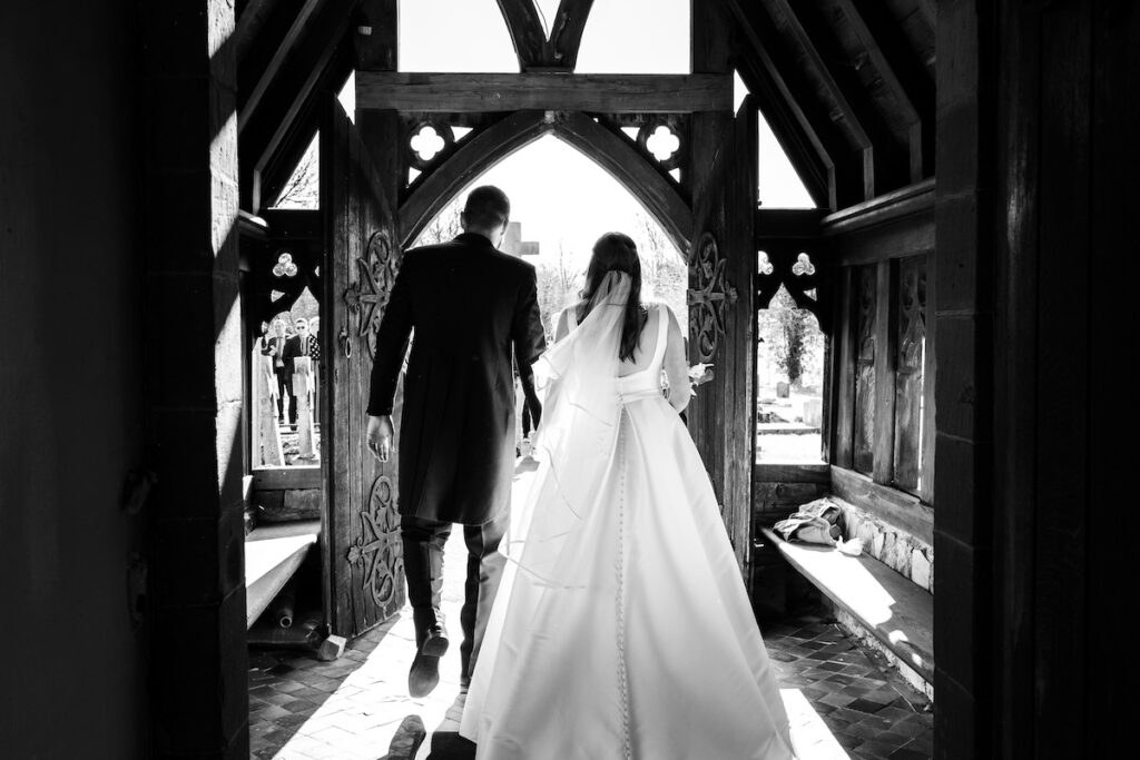 A black and white wedding portrait
