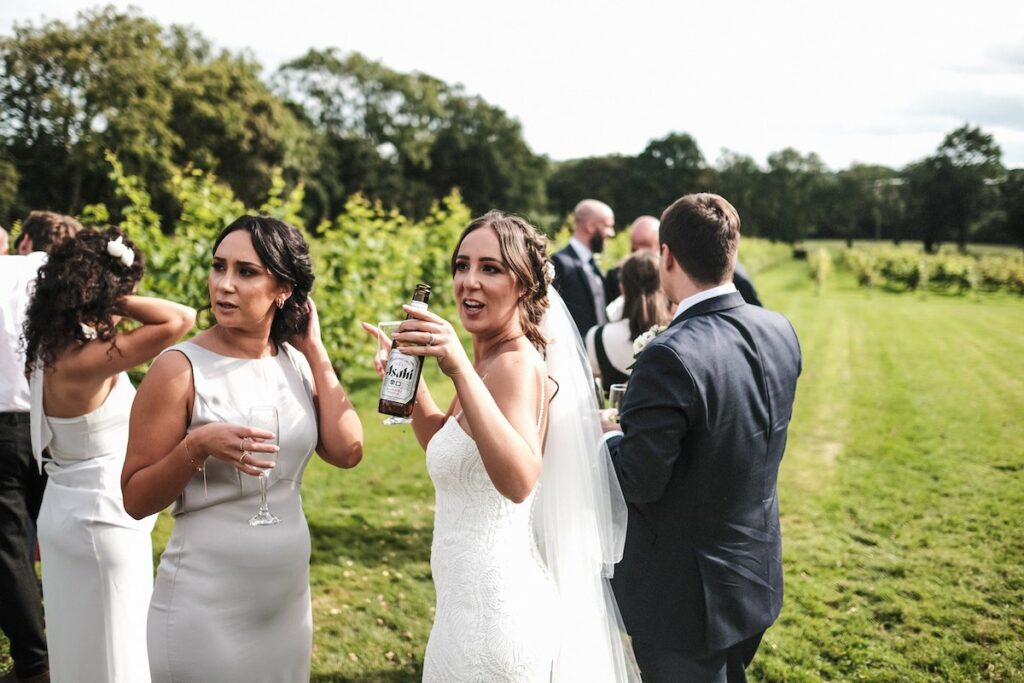 Bride with a beer