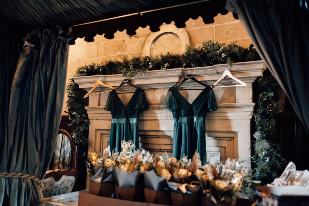 Bridesmaids dresses hanging up
