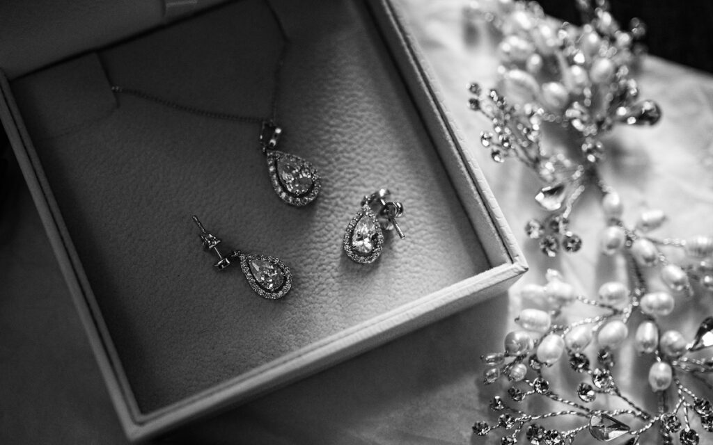 Black and white wedding details