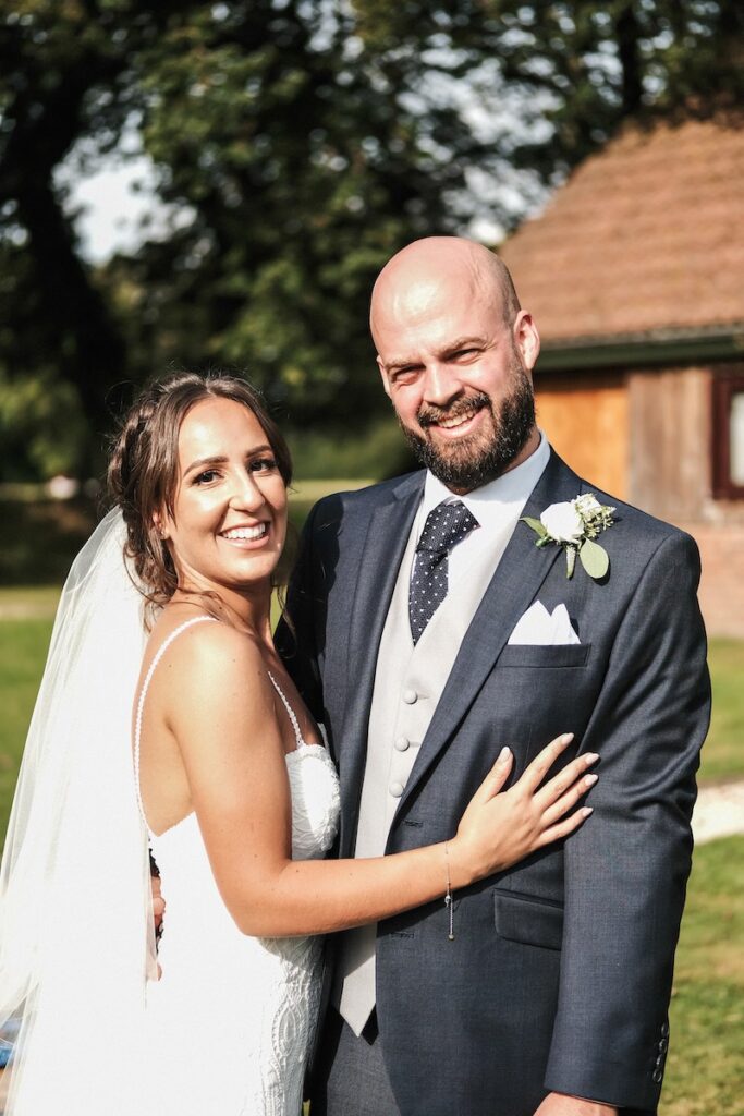 A couple having their wedding portrait taken