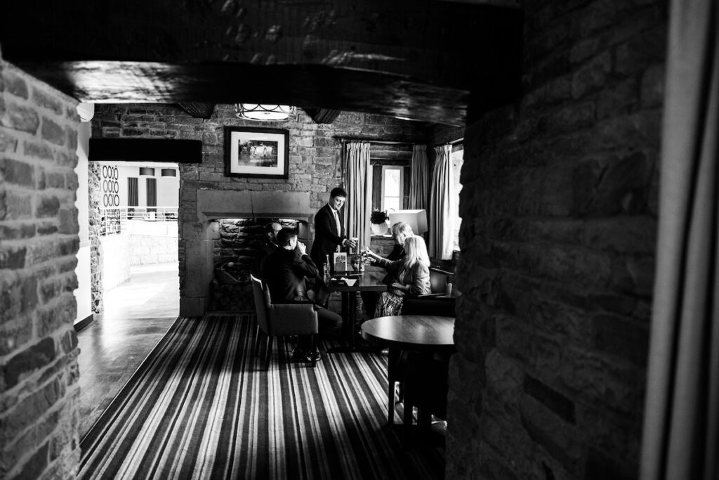A black and white documentary scene