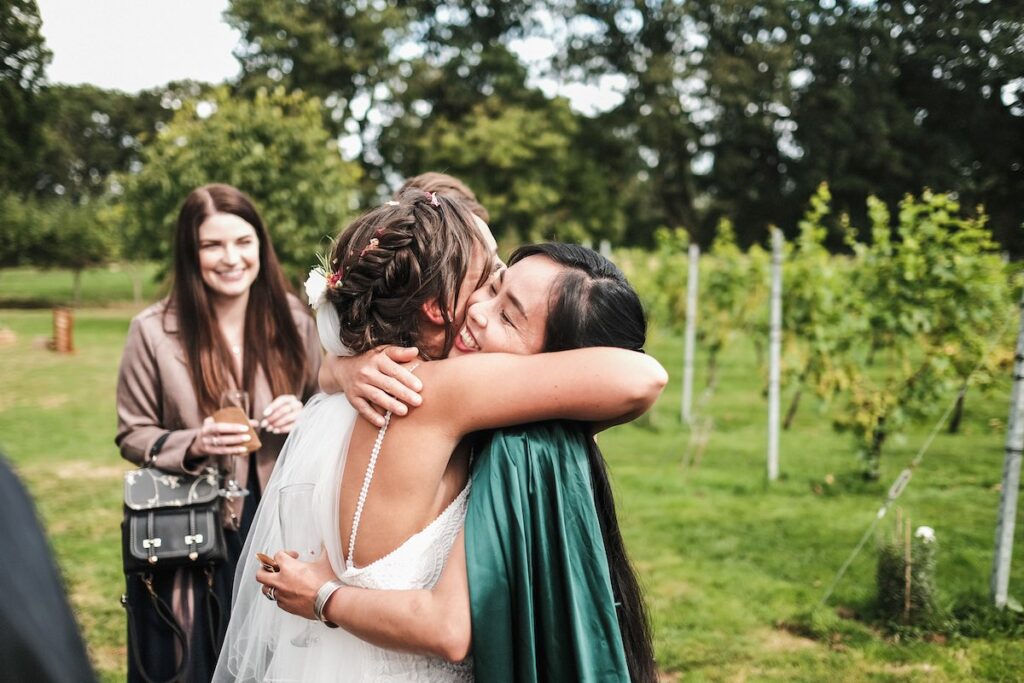 A bride being congratulated