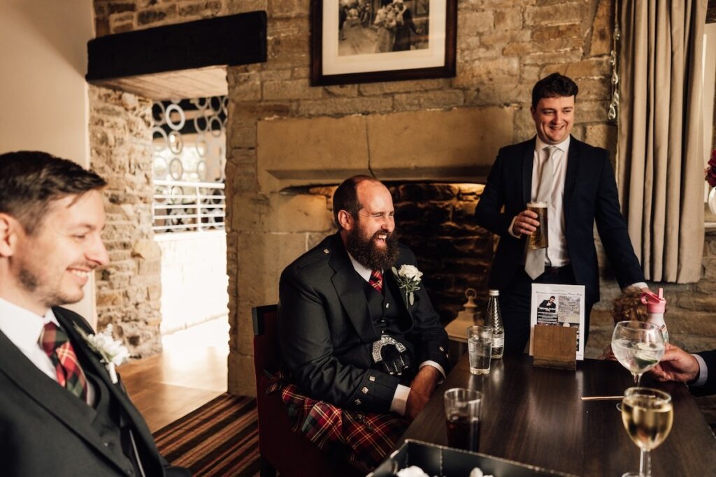 A laughing groom
