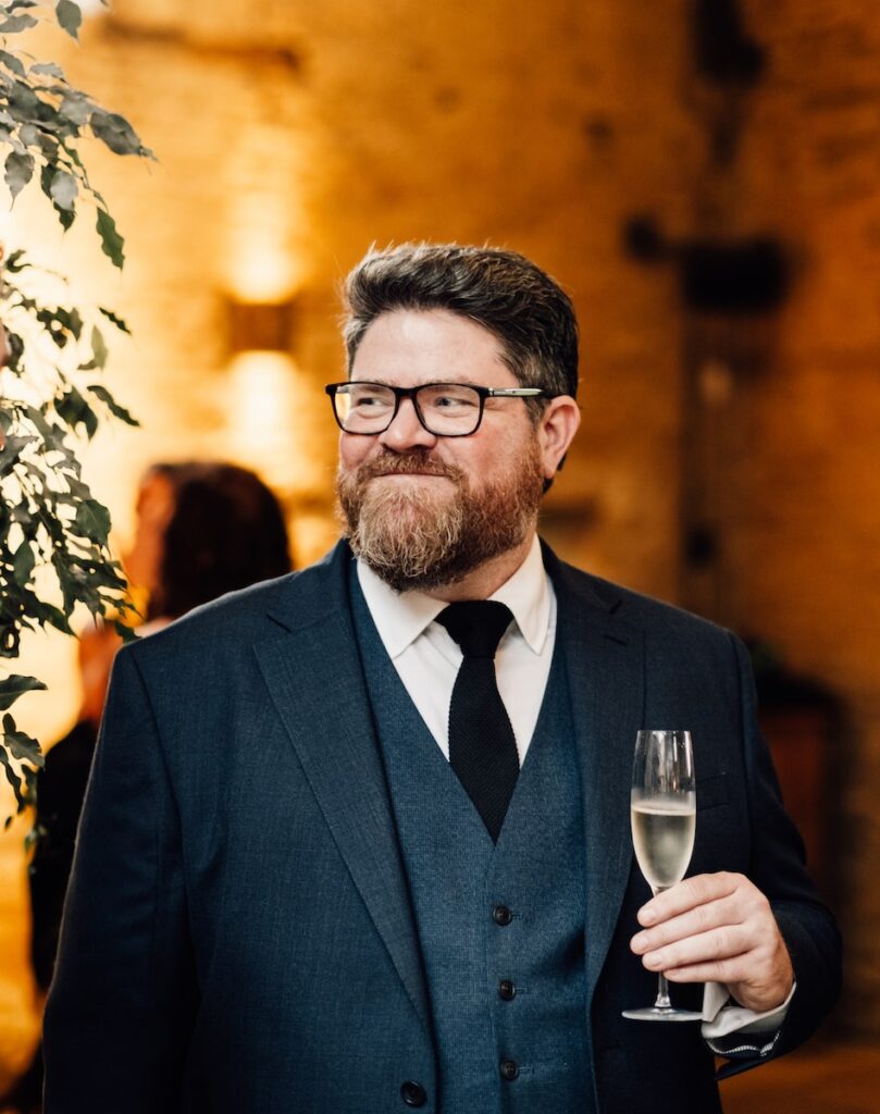 A smiling wedding portrait