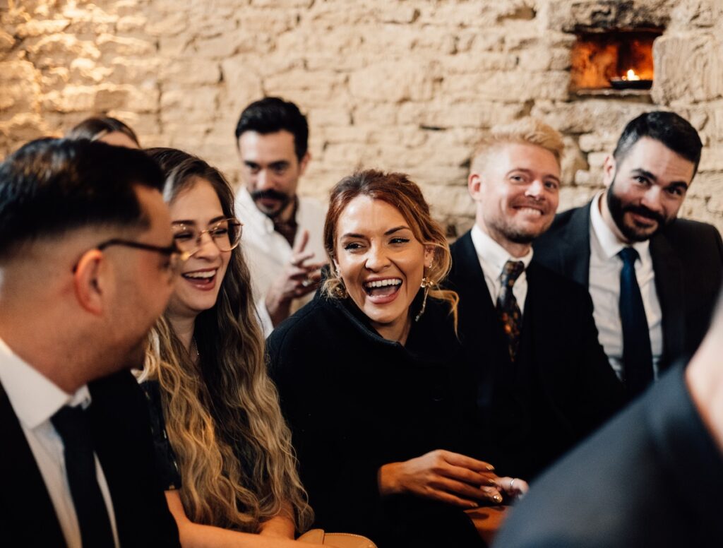 Happy wedding guests
