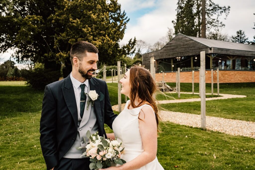 A blue sky wedding portrait